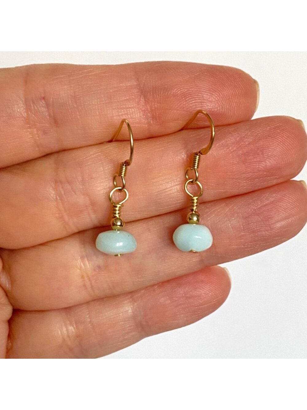 Blue Peruvian Opal Gold Filled Dangle Pierced Earrings Artisan Made USA